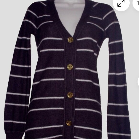 Juicy Couture cashmere wool Brown striped gold Button-Up Cardigan size M - Picture 1 of 6